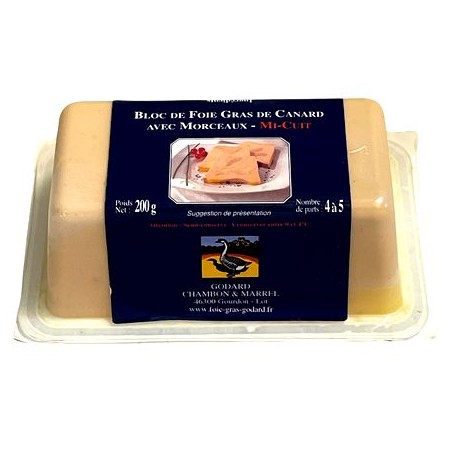 Bloc de foie gras de canard avec morceaux - mi-cuit 200g Godard