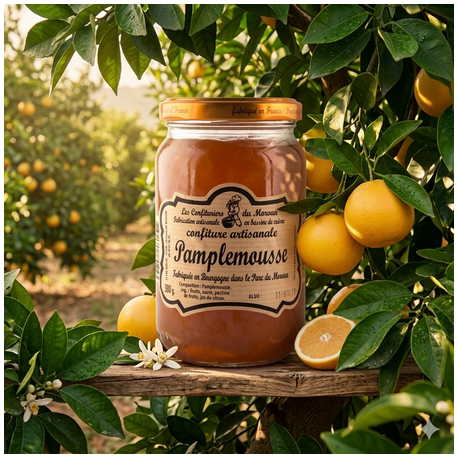 Burk med hantverksmässig grapefruktmarmelad från Les Confituriers du Morvan, 380g.