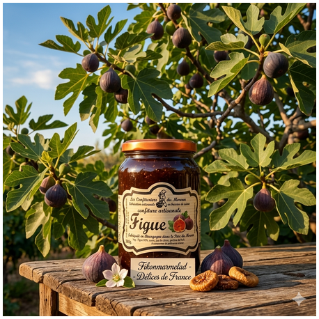 Hantverksmässig fikonmarmelad i glasburk från Les Confituriers du Morvan.